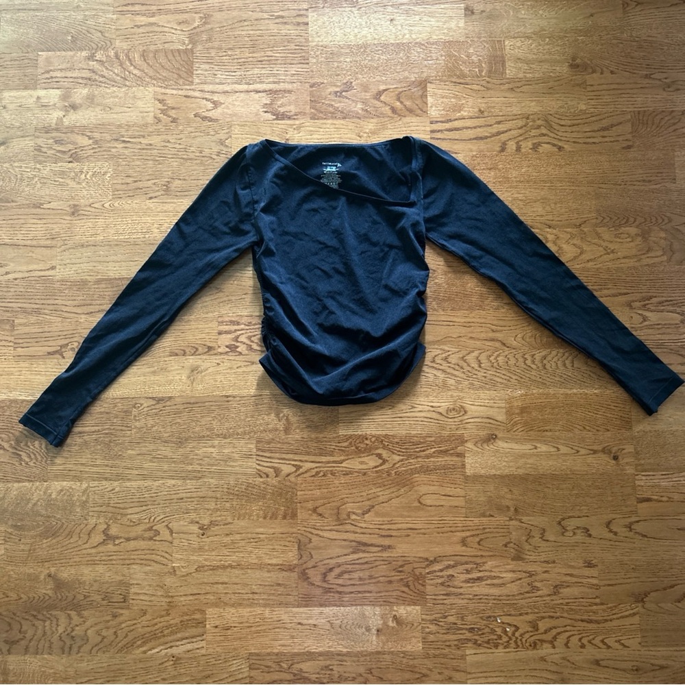 Free People Intimately Ride Along Long-Sleeve Top XS/S Black Ruched Asymmetric
